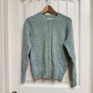 Vintage Old Wool Mint Green Cable Knit Crewneck Sweater. Size M